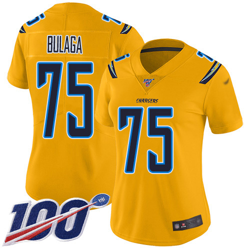 Nike Chargers #75 Bryan Bulaga Gold Women's Stitched NFL Limited Inverted Legend 100th Season Jersey